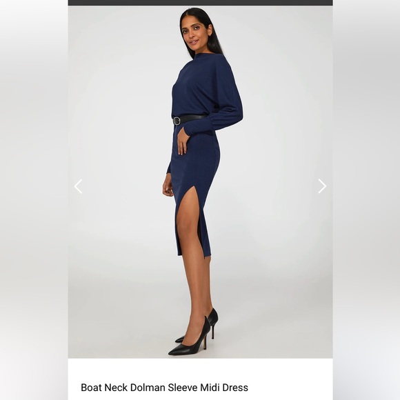 Suzy Shier NWT women’s blue boat neck dolman sleeve midi dress w belt size XXL - Picture 5 of 8